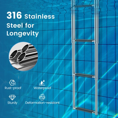 Pebbly Beach Stainless Steel Telescoping 3 Step Ladder Under Platform