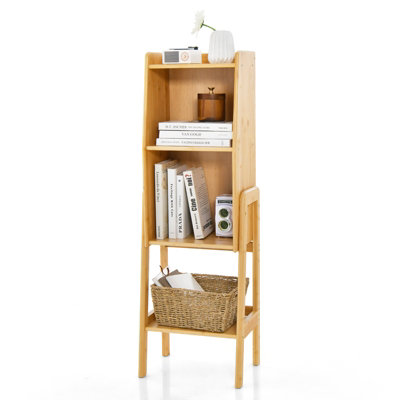 Costway 4 Tier Bamboo Bookshelf Free Standing Tall Bookcase