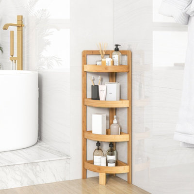 Costway 4 Tier Bamboo Corner Shelf 80cm Bathroom Corner Storage ...