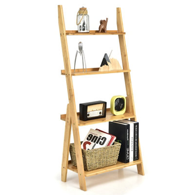 Costway 4-Tier Bamboo Ladder Bookshelf Freestanding Decorative