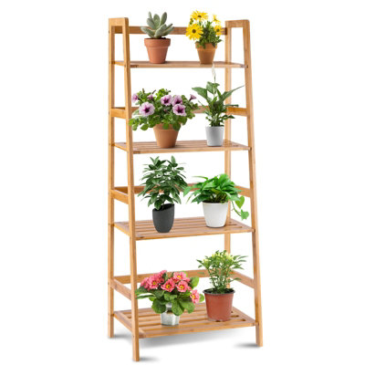 Costway 4-tier Bamboo Plant Stand Freestanding Ladder Plant Storage Shelf Display Rack