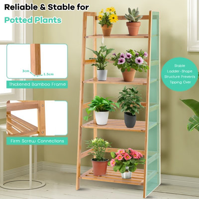 Costway 4-tier Bamboo Plant Stand Freestanding Ladder Plant Storage ...
