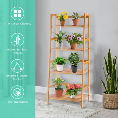 Outlets 4 Tier Rustic Bookshelf Indoor Plant Stand Storage Ladder Shelf Bookcase