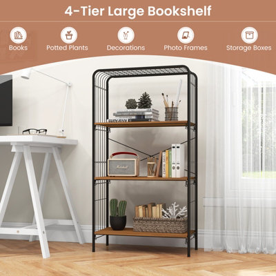 Costway 4-Tier Bookshelf Open-Back Storage Shelf Display Rack Metal Frame Shelving Unit - 4