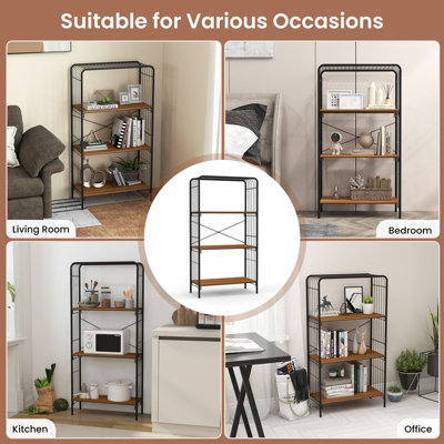 Costway 4-Tier Bookshelf Open-Back Storage Shelf Display Rack Metal Frame Shelving Unit - 8