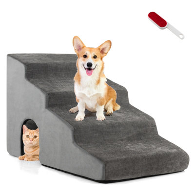 Costway 4-Tier Dog Stairs Foam Dog Ramp Non-Slip Pet Foam Ladder High-Density Sponge