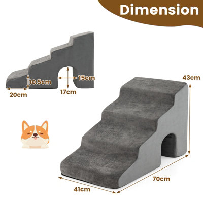 Costway 4-Tier Dog Stairs Foam Dog Ramp Non-Slip Pet Foam Ladder High-Density Sponge - 3