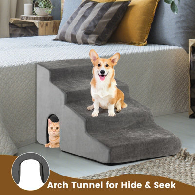Costway 4-Tier Dog Stairs Foam Dog Ramp Non-Slip Pet Foam Ladder High-Density Sponge - 4