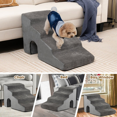 Costway 4-Tier Dog Stairs Foam Dog Ramp Non-Slip Pet Foam Ladder High-Density Sponge - 5