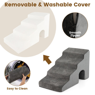 Costway 4-Tier Dog Stairs Foam Dog Ramp Non-Slip Pet Foam Ladder High-Density Sponge - 6