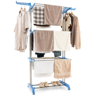 Costway 4 Tier Foldable Clothes Drying Rack Indoor Outdoor Movable Laundry Hanger w/ Metal Frame