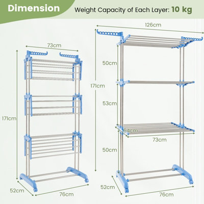 Costway 4 Tier Foldable Clothes Drying Rack Indoor Outdoor Movable Laundry Hanger w/ Metal Frame
