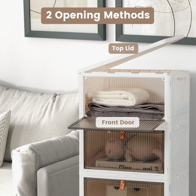 Costway 4 Tier Foldable Shoe Storage Box Bin Stackable Shoe Organizer W/ Magnetic Doors - 5