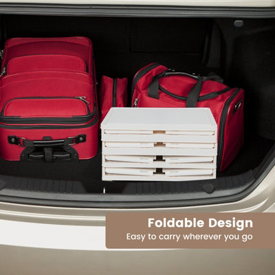 Costway 4 Tier Foldable Shoe Storage Box Bin Stackable Shoe Organizer W/ Magnetic Doors - 7