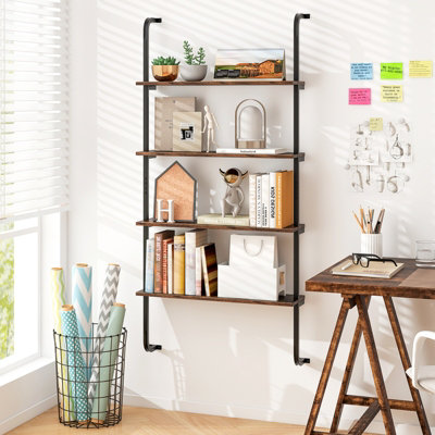 Gallery Detail: Costway 4 Tier Industrial Hanging Wall Display Bookshelf Wall Mounted