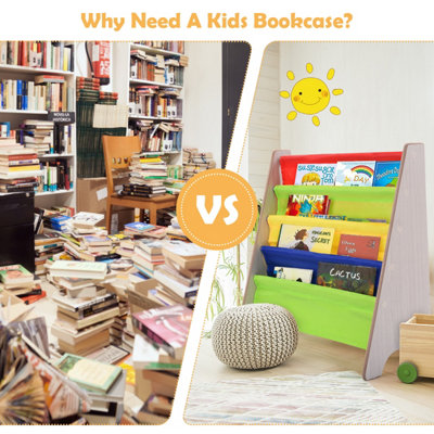Costway 4 Tier Kids Bookshelf Magazine Rack Baby Book Storage Display ...