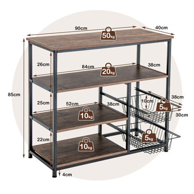 Costway 4-Tier Kitchen Bake Rack Industrial Microwave Oven Stand Heavy-duty Metal Frame