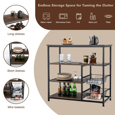 Costway 4-Tier Kitchen Bake Rack Industrial Microwave Oven Stand Heavy-duty Metal Frame - 5
