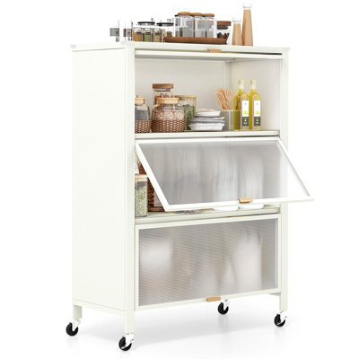 Costway 4-Tier Kitchen Bakers Rack Metal Microwave Stand w/ Flip Doors