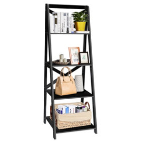 Costway 4 Tier Ladder Shelf Storage Shelving Unit Wooden Bookcase Shelves Space Saving Storage Rack