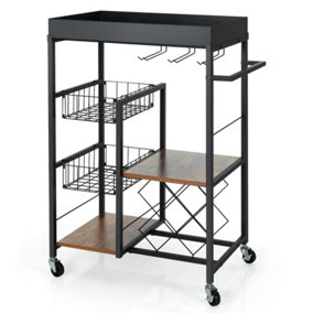 Costway 4-tier Rolling Utility Cart Kitchen Island Serving Cart w/ Removable Wood Top