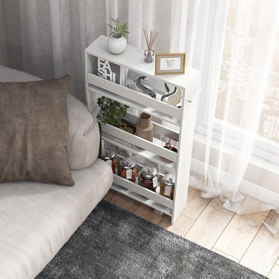 LEHOM Slim Rolling Storage Cart - 4 Tiers Bathroom Organizer Utility Cart Slide Out Storage Shelves Mobile Shelving Unit For Kitchen, Bedroom, Office