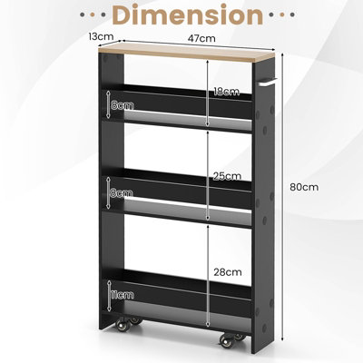 Powerking 4-Tier Rolling Utility Cart, Scaffali Mobili Multifunzionali Di Stoccaggio Con Maniglia, Carrello Organizzatore Mobile Per Ufficio, Bagno, Soggiorno, Cucina, Luoghi Stretti (Bianco, 4-Tiers - 3