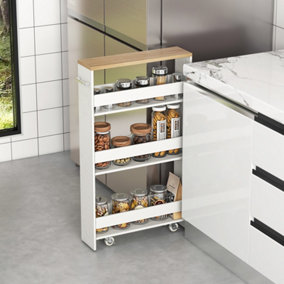Costway 4-Tier Slim Storage Cart Narrow Rolling Kitchen Serving Cart w/ Open Shelves