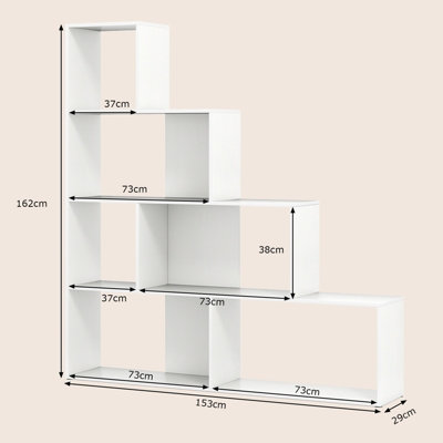 COSTWAY 4-Tier Stepped Bookshelf Modern Ladder Bookcase w/ 6 Storage ...