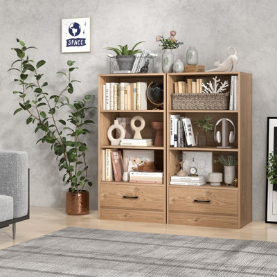 Costway 4-tier Storage Shelf Wood Bookcase Floor Standing Display Shelf w/ Drawer - 4