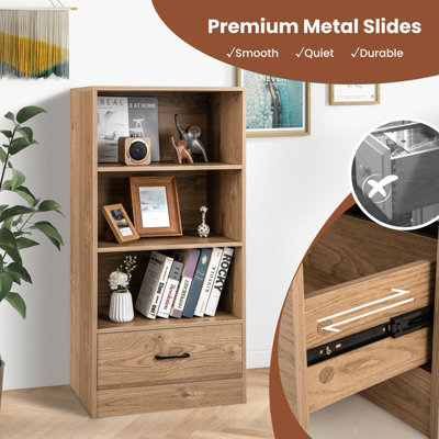 Costway 4-tier Storage Shelf Wood Bookcase Floor Standing Display Shelf w/ Drawer - 7
