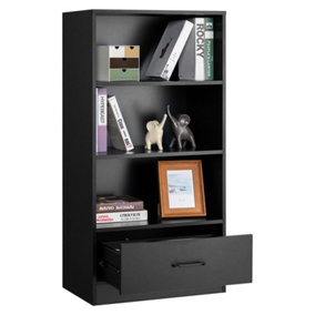 Costway 4-tier Storage Shelf Wood Bookcase Floor Standing Display Shelf w/ Drawer