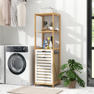 Costway 4-Tier Tilt-Out Laundry Hamper Bamboo Clothes Basket with Storage Shelves - 4
