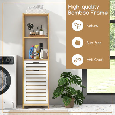 Costway 4-Tier Tilt-Out Laundry Hamper Bamboo Clothes Basket with Storage Shelves - 5