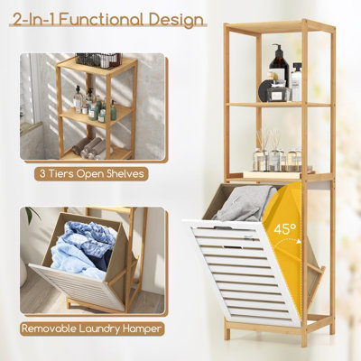 Costway 4-Tier Tilt-Out Laundry Hamper Bamboo Clothes Basket with Storage Shelves - 6