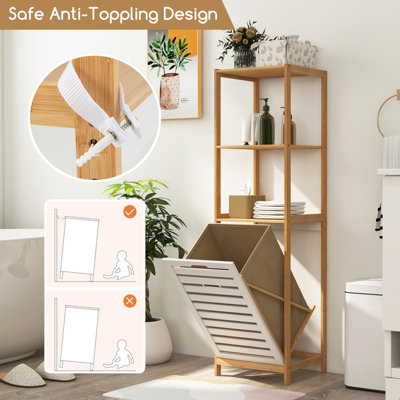 Costway 4-Tier Tilt-Out Laundry Hamper Bamboo Clothes Basket with Storage Shelves - 8
