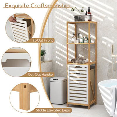 Costway 4-Tier Tilt-Out Laundry Hamper Bamboo Clothes Basket with Storage Shelves - 9