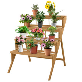 Costway 4-Tier Wooden Plant Stand Ladder Flower Pot Display Shelf Rack Holder Organizer