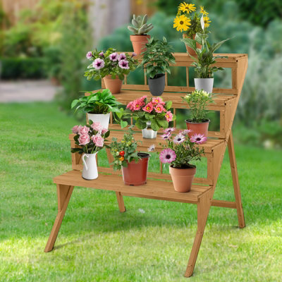 Well-arranged Wood Plant Stand Holder Flower Display Rack Indoor Outdoor Corner