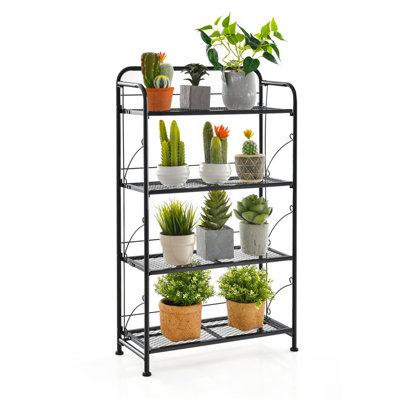 Costway 4-Tires Collapsible Plant Rack Metal Folding Plant Stand Indoor ...