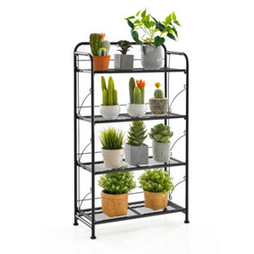 Costway 4-Tires Collapsible Plant Rack Metal Folding Plant Stand Indoor Outdoor
