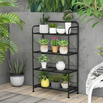 Costway 4-Tires Collapsible Plant Rack Metal Folding Plant Stand Indoor ...