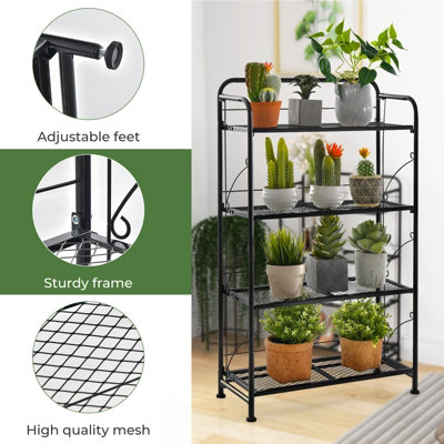 Costway 4-Tires Collapsible Plant Rack Metal Folding Plant Stand Indoor ...