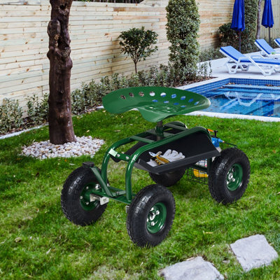 Costway 4-Wheel Rolling Garden Cart Work Seat Outdoor Heavy Duty Planting Cart - 4