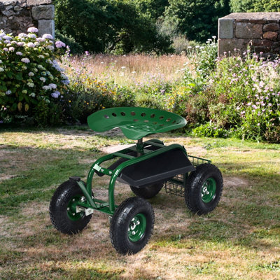 Costway 4-Wheel Rolling Garden Cart Work Seat Outdoor Heavy Duty Planting Cart - 5