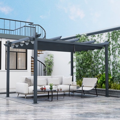Costway 4 x 2.9M Outdoor Aluminum Retractable Pergola Canopy Shelter Grape Trellis Grey