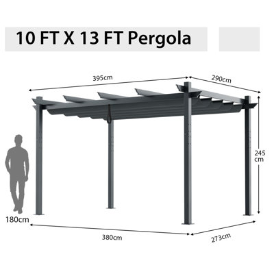 Costway 4 x 2.9M Outdoor Retractable Pergola Aluminum Grill Pavilion Canopy Shelter Grape Trellis