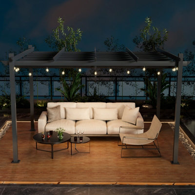 Costway 4 x 2.9M Outdoor Retractable Pergola Aluminum Grill Pavilion Canopy Shelter Grape Trellis - 3