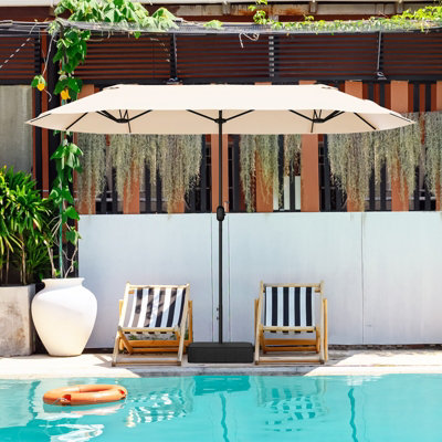 15 Ft. X 9 Ft. Outdoor Large Double Sided Rectangular Market Patio Umbrella, 1.9 In Pole With Light And Base-Taupe DN-W419P145383 - The Home Depot