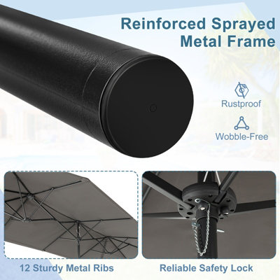 Costway 4 x 2M Patio Umbrella Outdoor Double-sided Market Umbrella W/ Umbrella Base Grey - 6